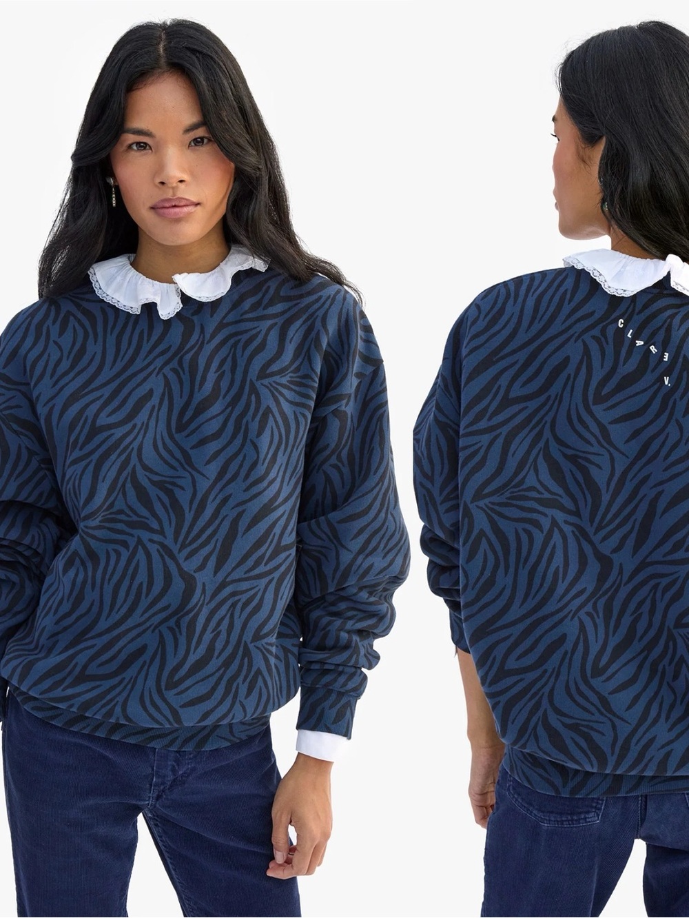 Clare V Navy Zebra Oversized Sweatshirt XS NWT 100% Cotton Pullover